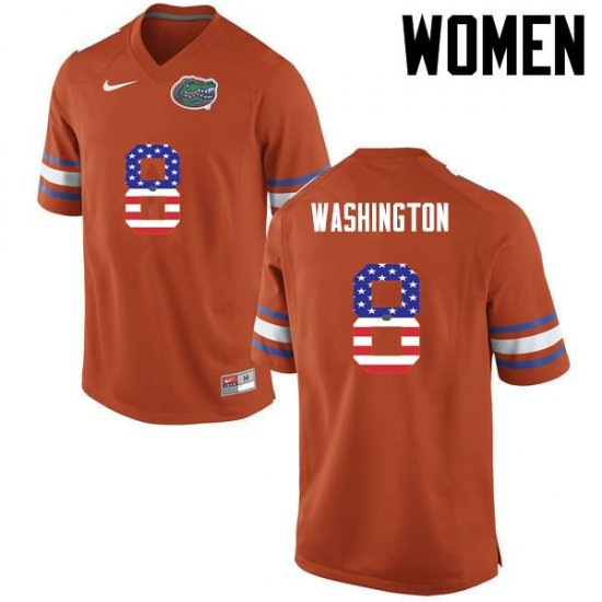 Women's Florida Gators #8 Nick Washington NCAA Nike Orange USA Flag Fashion Authentic Stitched College Football Jersey BBO6762RH